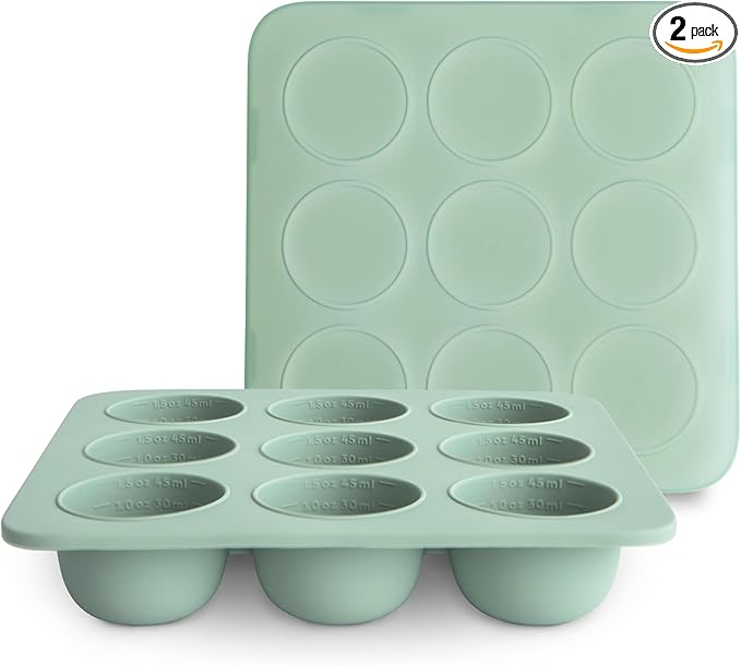 mushie Silicone Baby Food Freezer Tray with Lid | 9 Cups x 1.5oz | BPA Free Storage Container (Cambridge Blue)
