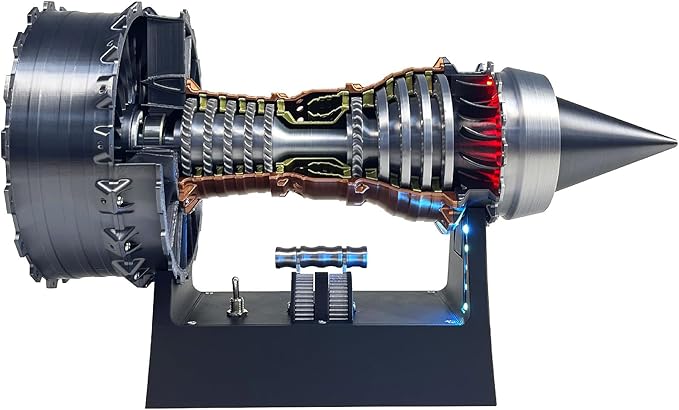 Turbofan Model Kit, Adjustable Speed TR900 Aircraft Engine Turbojet Engine with Light, DIY Mechanical Science Education Toy Gift Decor for Adult, 28cm