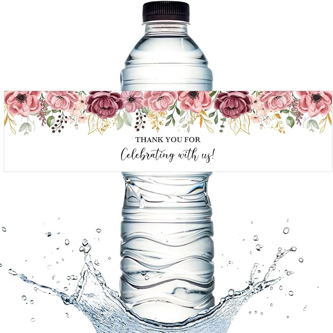 100PCS Wedding Water Bottle Labels Waterproof Greenery Floral Wraps Sticker for Water Bottle Baby Shower Bottle Label for Bridal Shower Party Thanks A14