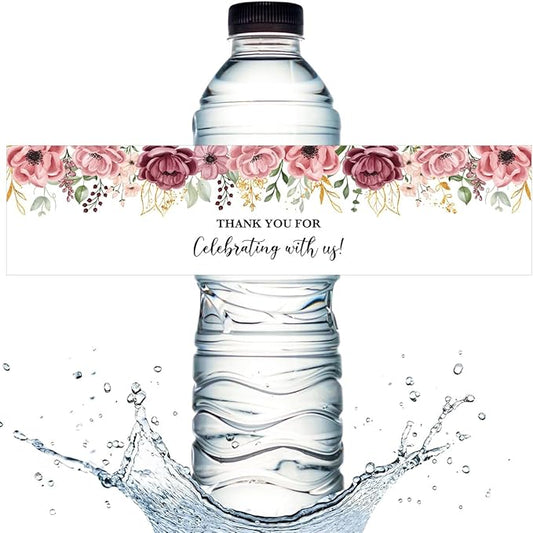 100PCS Wedding Water Bottle Labels Waterproof Greenery Floral Wraps Sticker for Water Bottle Baby Shower Bottle Label for Bridal Shower Party Thanks A14