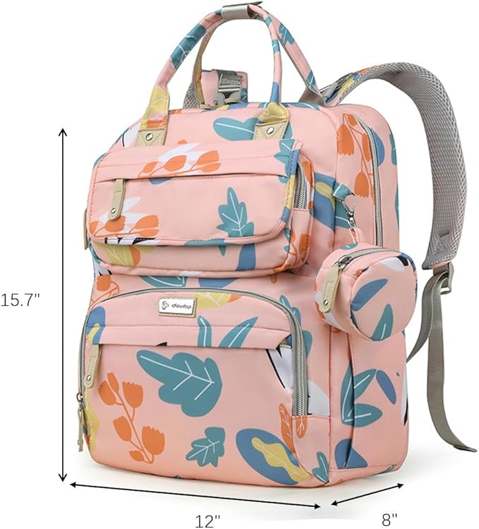 Diaper Bag Backpack for Baby – Large Capacity Waterproof Travel Tote, Multifunction Baby Bag with Changing Pad, Pacifier Holder & Stroller Straps (Blush Pink)