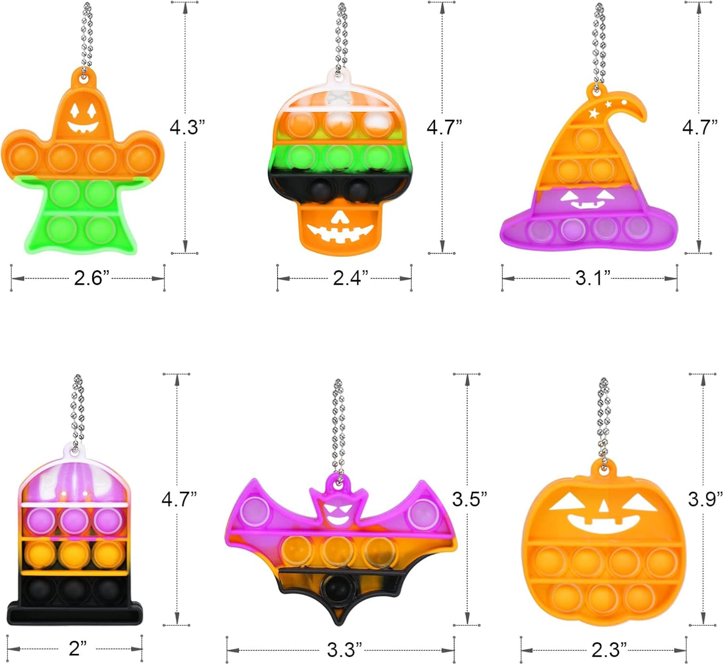 Halloween Party Favors - Halloween Pop Fidget Toys - 24 Mini Pop Bubbles Bulk with Keychain for Kids 4-8 8-12- Stress Relief Sensory Fidget Pack prizes for School Classroom Toddlers Boys Girls