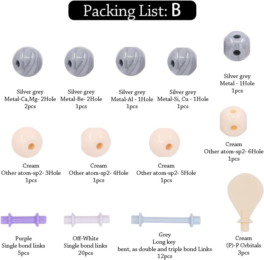 Swpeet 92 Pcs Chemistry Molecular Model Student and Teacher Set, Molecular Model Set for Inorganic & Organic Chemistry - 52 Atoms & 37 Bonds & 3 Orbitals