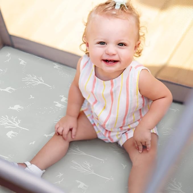 GRSSDER Ultra Soft Pack and Play Sheets, Stretchy Jersey Knit Pack n Play Sheets Fitted 2 Pack, Universal Fitted Portable/Mini Crib Mattresses Safe and Snug, Pretty African Savannah Animals