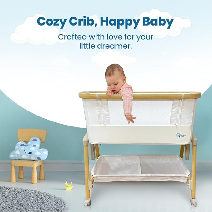 Baby Bassinet Bedside Sleeper, Portable Crib for Newborns, Adjustable 7-Height Auto-Lock, with Wheels, Soft Mattress & Breathable Mesh