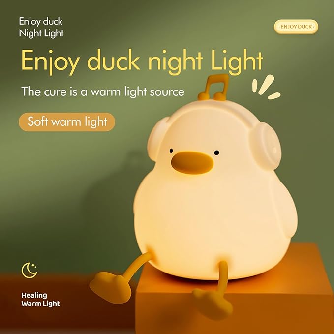 Night light for kids,Cute Music Duck Lamp,3-Level Dimmable USB Rechargeable Lamp with Timer Soothing Animal Toy for Nursery Bedroom Dorm Decor,Gift for Boys Girls Teens Adults (Birthday Christmas)