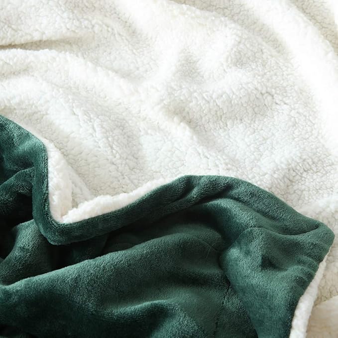 NANPIPER Bed Blanket Reversible Sherpa Flannel Blanket Super Soft Fuzzy Plush Fleece Microfiber (90"x90" Olive Green) Queen