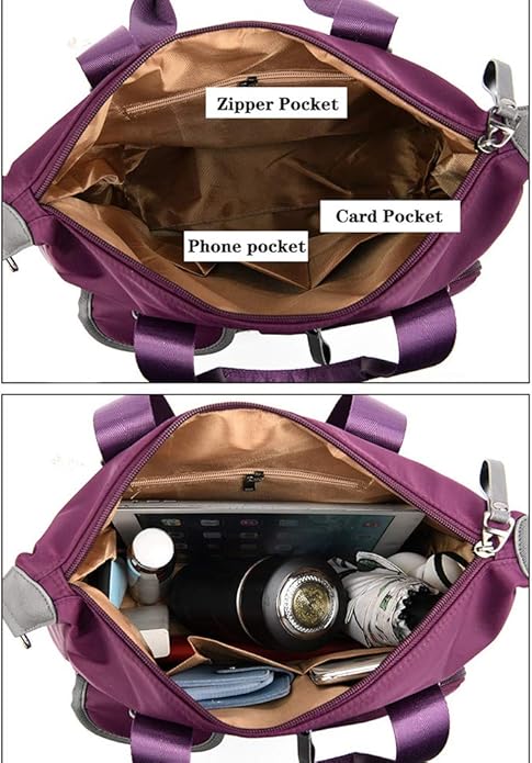 MINTEGRA Nylon Tote Bag for Women Multi Pocket Shoulder Bag Waterproof Diaper Crossbody Bag