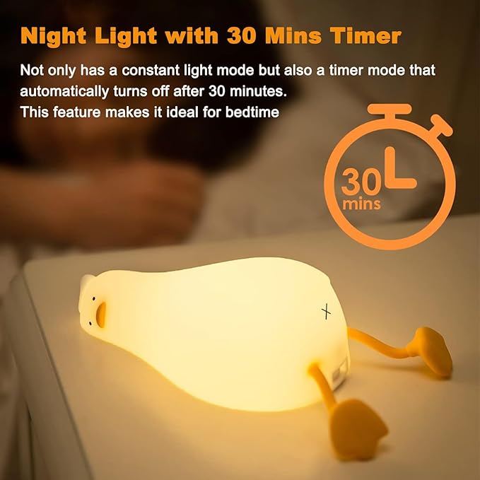 LED Lying Flat Duck Night Light, 3 Levels Dimmable Nursery Nightlight,Cute Lamps Silicone Squishy Light Up Duck, Rechargeable Bedside Touch Lamp for Breastfeeding Toddler Baby Kids Bedroom Office