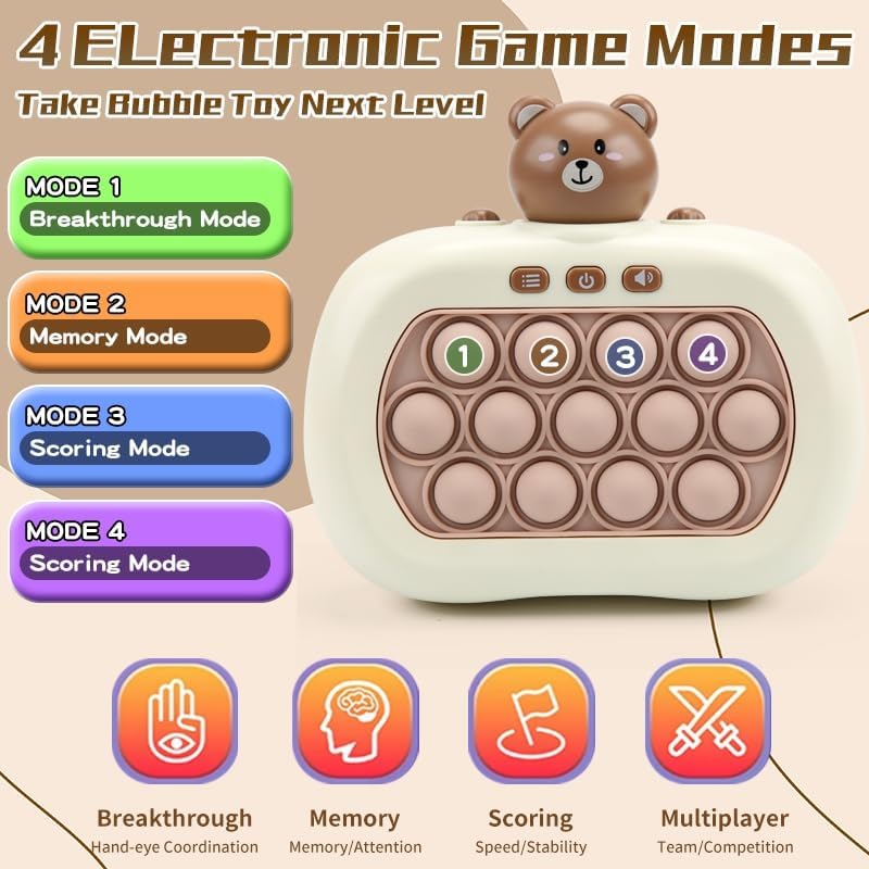 Fast Push Game | Light Up Fidget Toy | 2024 Upgraded Fast Push Game Pop Fidget Toys for Kids, Educational and Memory Growth | Speed Push Pop Game, Push Game Fidget Toy by AVBVCV(Bear)