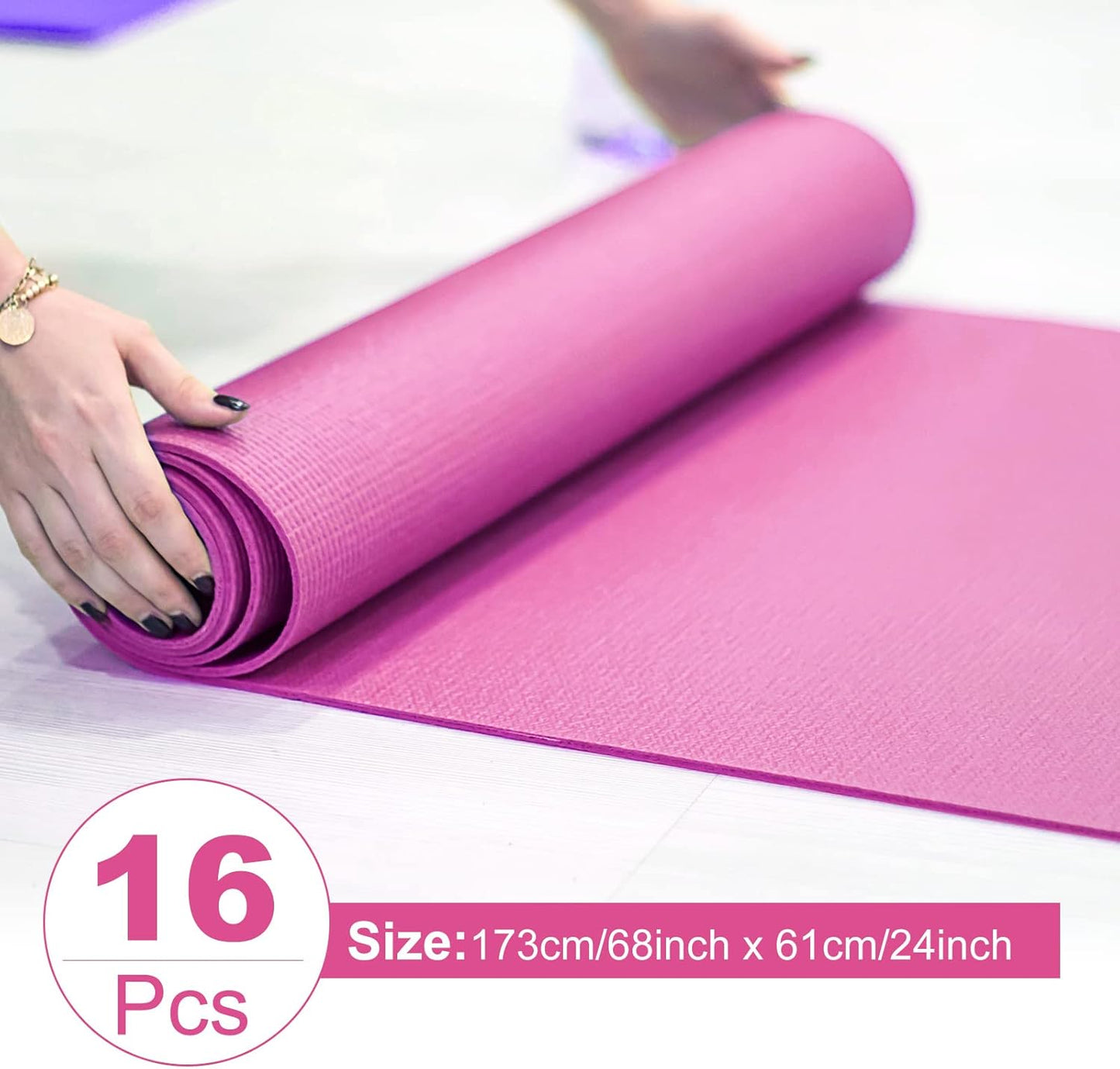 Funtery 16 Pack 3 mm Thick Yoga Mat Exercise Workout Mat Non Slip Fitness Pad for Women Gym Home Yoga Pilates