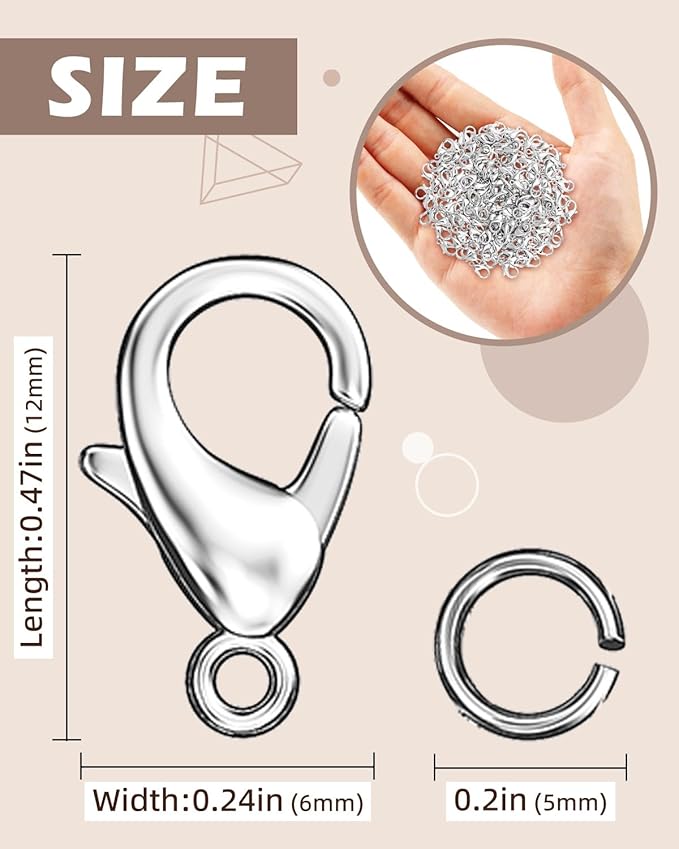 OHINGLT 700 Pieces Lobster Claw Clasps and Open Jump Rings Set, Silver Plated Bracelet Necklace Clasp for Jewelry Making