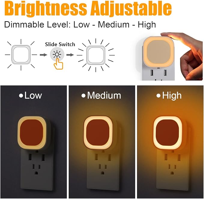 6 Pack Plug in Amber Night Light, Auto Dusk to Dawn, Soft Glow, Dimmable, Diffused Light, LED Lights for Bedroom, Kids, Bathroom, Sleep, Baby Nursery, Toddler, Hallway, Kitchen, Home Decor