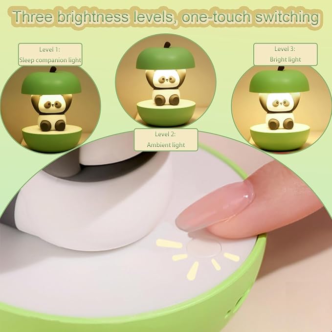Cute Panda Night Light, LED Squishy Novelty Animal Night Lamp, 3 Level Dimmable Nursery Touch Kawaii Lamp, Birthday Christmas Gifts (USB Rechargeable) (Green)