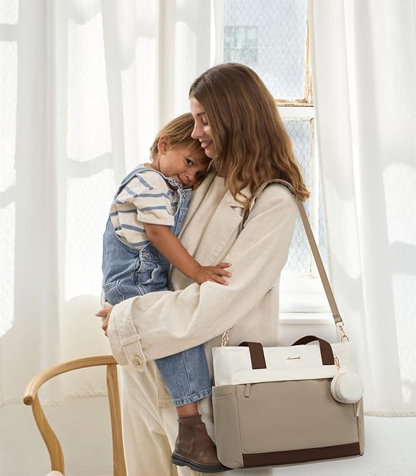 LOVEVOOK Diaper Bag Tote Large Baby Bag for Mom Hostipal and Travel Diaper Tote for Baby Boy with Pacifier Case Changing Pad