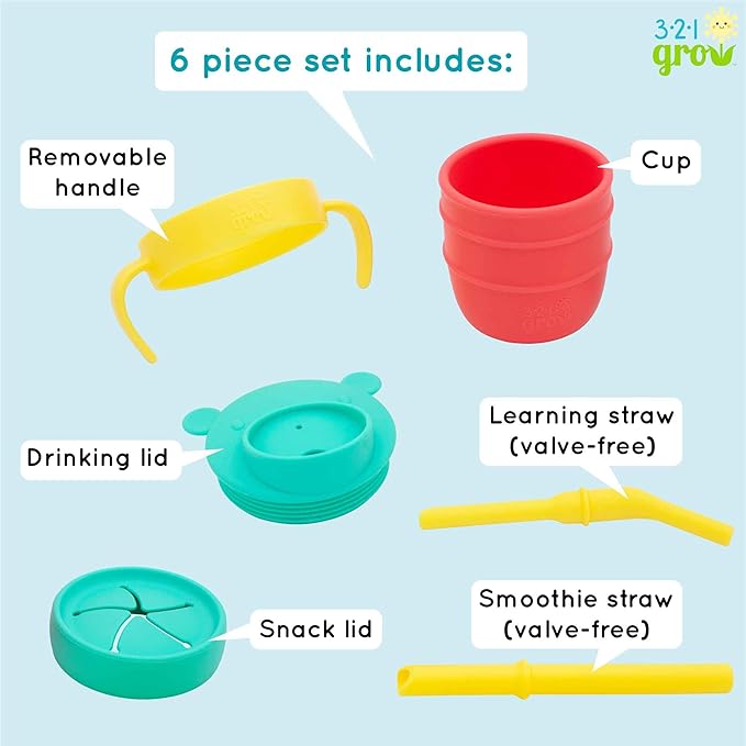 Easy Learn Drink and Snack Set – Baby + Toddler Silicone Learning Cup & Snack Set, Training Cup for Straw and Open Cup Independence – Dishwasher Safe (Watermelon)