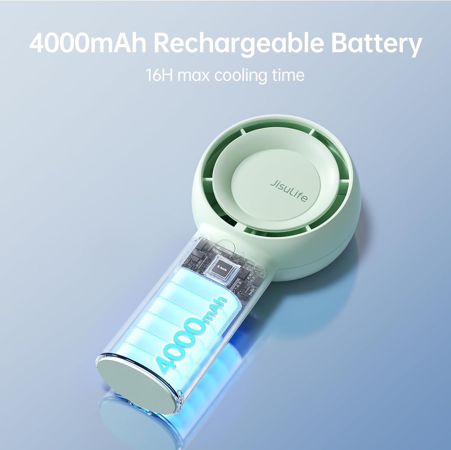 JISULIFE Portable Handheld Turbo Fan [16H Max Cooling Time], 4000mAh USB Rechargeable Personal Battery Operated Lash Small Pocket Fan with 5 Speeds for Travel/Outdoor/Vacation/Concerts - Green