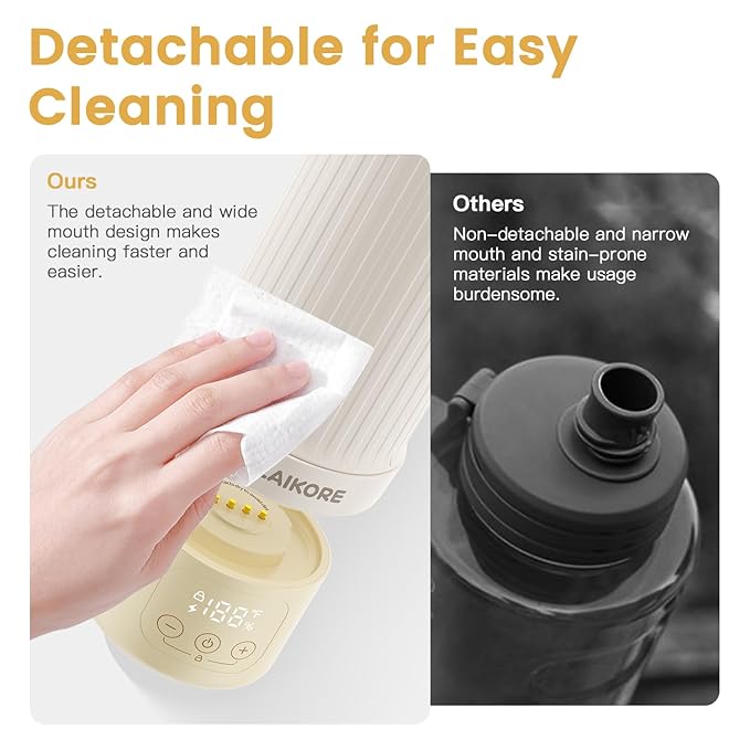 2025 AI Portable Baby Bottle Warmer for Travel – 17oz Cordless Milk Warmer with Detachable Battery, USB Rechargeable Breast Milk Warmer, Baby Bottle Heater for Home and On-The-Go Use
