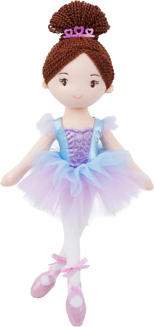 June Garden 16” Ballerina Doll Bella – Soft Plush Dance Recital Gift for Girls – Stuffed Ballet Doll with Purple Tutu and Tiara – Perfect for Toddlers and Little Dancers