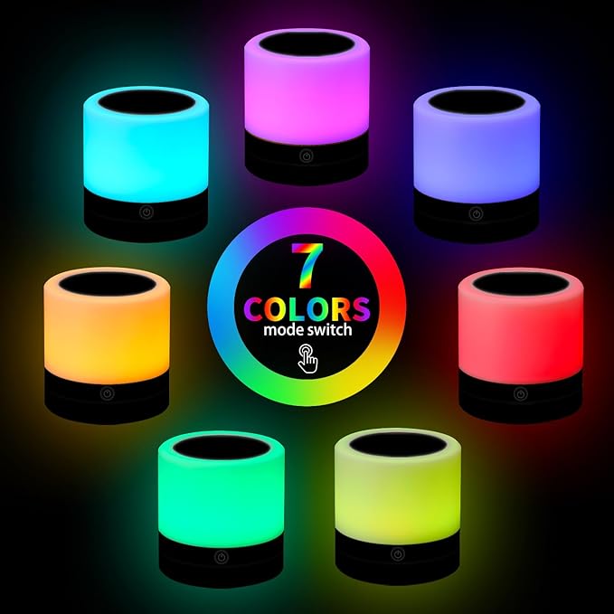 Nursery Night Light for Kids, USB Rechargeable Small Desk Lamp,13 RGB Colors & 4 Brightness & 1 Remote, Touch Bedside Cordless Table Lamp, Portable Night Lamp for Bedroom Living Room (2 Pack Black)