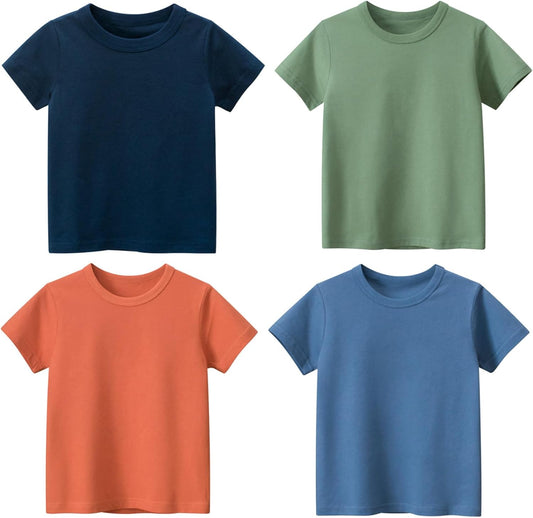 4-Pack Toddler Boys T-Shirts Solid Color Short Sleeve Tees Summer Crewneck Tops