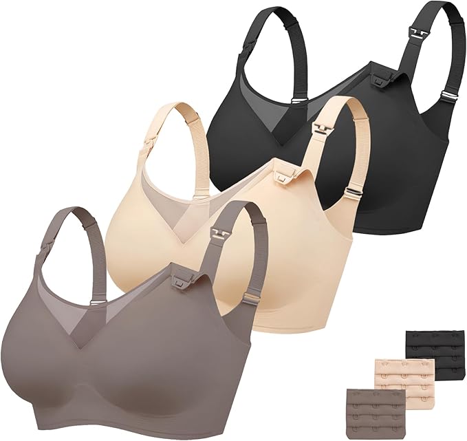 Vinfact 3 Pack Nursing Bras for Breastfeeding Comfort Maternity Bras for Pregnancy Wireless Seamless Breastfeeding Bras