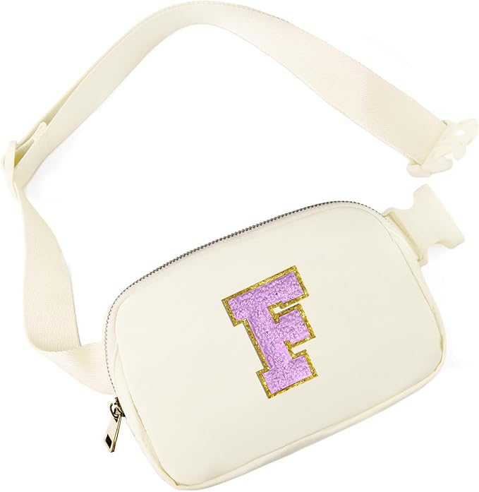 Gitus Gifts for 8 9 10 11 12 Year Old Girls Belt Bag Fanny Pack Crossbody Bags with Initial Letter Patch Cute Stuff Birthday Gifts for Teen Girls Women Personalized Trend Stuff (Ivory-F)