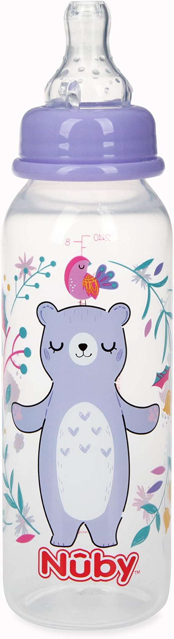 Nuby Printed Non-Drip Bottle, 1 Pack of 1 Bottle, 8 Ounce, Colors May Vary