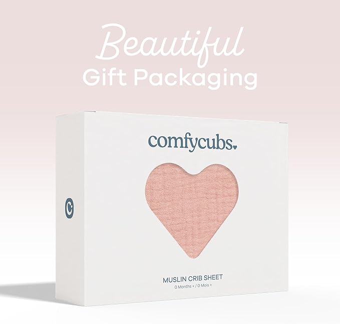 Comfy Cubs 100% Muslin Cotton Fitted Crib Sheet - Soft, Standard & Breathable Crib Sheets for Toddler Mattress - Snug Fit, Secure Elastic with Beautiful Packaging for Boys & Girls - Lace Pink