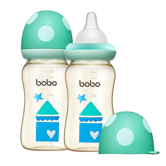 YOHKOH PPSU Baby Bottle Wide Neck, Newborn Anti-Colic Baby Bottle with Natural Response Nipple, Streamlined Body, Easy to Clean (8.8oz (Pack of 2), Blue)