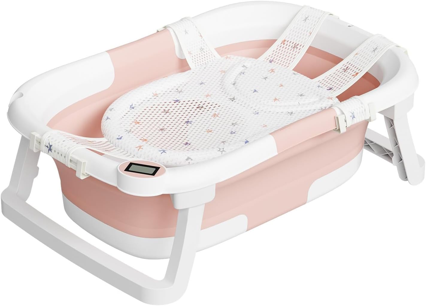 Collapsible Baby Bathtub,Baby Bath Tub with Soft Cushion & Thermometer,Baby Bathtub Newborn to Toddler 0-36 Months,Portable Travel Baby Tub