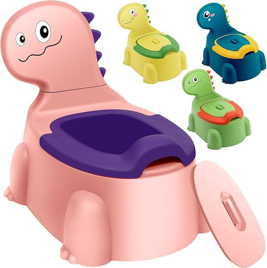 Potty Seat Baby Training Chair Boys Girls Toddler Dinosaur Comfortable children 1-5 years old Baby toilet Animal seat with lid back potty trainer (Pink)