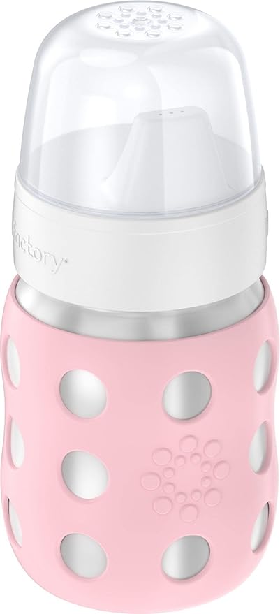 Lifefactory 8-Ounce Stainless-Steel Vacuum-Insulated Wide-Neck Baby Bottle with Hard Sippy, Desert Rose (LS2221WDR4)