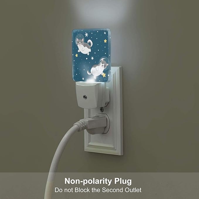Cute Husky Astronauts on Space Night Light,Plug-in Night Lights with Dusk-to-Dawn Sensor for Stairway,Hallway,Bedroom Sleep Friendly Ideal for Women/Girls/Boys Gift,0.5w