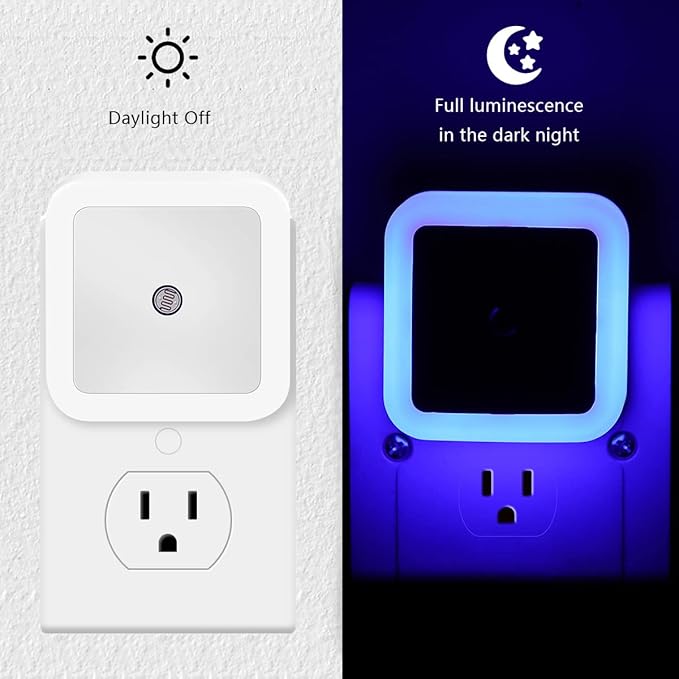 KINUR 6 Pack LED Night Light, LED Night Lights Plug into Wall with Dusk to Dawn sensors for Bathroom, Baby Nursery,Stair Lights, Hallway Light, Red, Blue, Amber