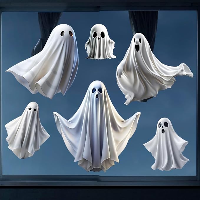 Halloween Ghost Window Ghost Windows Clings Cute White Little Ghosts Double Sided Windows Stickers Halloween Window Clings Stickers for School, Home, Office Decoration, Party Supplies