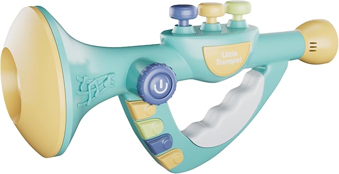 Contixo KT2 Musical Trumpet Toy for Kids, Blue Baby Educational Music Toys with Light Effects, Adjustable Volume, Multiple Rhythms, Easy Play Modes, Realistic Whistle Sounds for Toddler Boys Girls