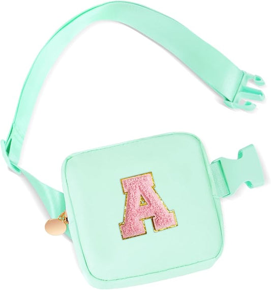 Mini Belt Bag Fanny Pack with Initials Letter Patch Small Crossbody Bags Cute Stuff Birthday Gifts for Teenager Girls Trendy Stuff for Teens - Light Green,A