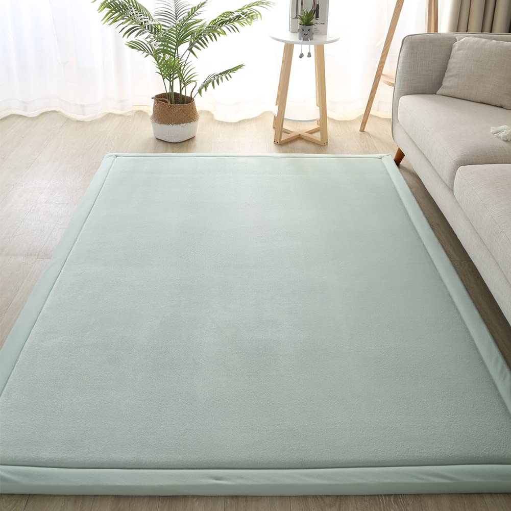 Loartee Nursery Rug Coral Velvet Crawling Rugs Mat Area Rugs Play Crawling Mat(6'7"x9'10", Light Green) for Toddler Children Play Mat Yoga Mat Exercise Pads Carpet