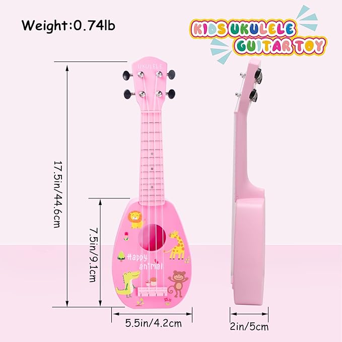 YOLOPLUS+ 17 Inch Kids Ukulele Guitar Toy 4 Strings Mini Children Musical Instruments Educational Learning Toy for Toddler Beginner Keep Tone Anti-Impact Can Play with Picks/Strap/Primary Tutorial