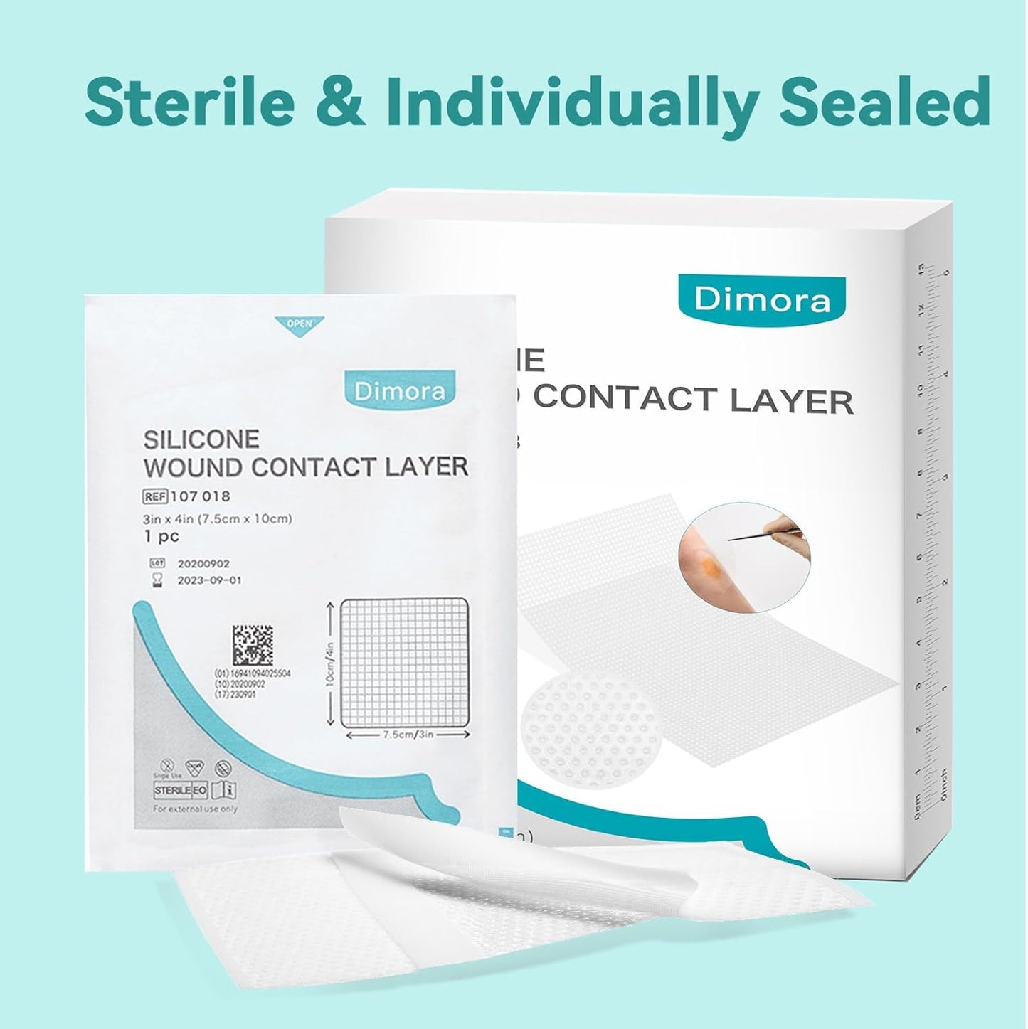 Dimora Silicone Wound Contact Layer, Non-adhering Dressing, Transparent Wound Dressing Pads, 3in x 4in (7.5cm x 10cm), 10 pcs