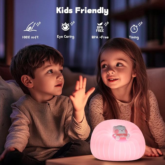 Night Light for Bedroom, Rechargeable LED Lamp with Adjustable Brightness and Automatic Shut-Off, Soft Silicone Design, Touch Control, Gift for Infants, Toddlers, Girls, and Boys