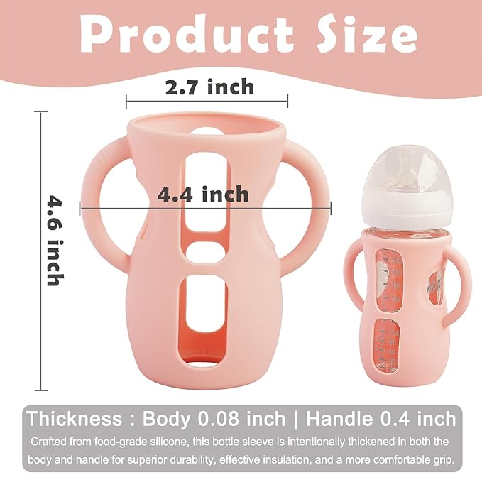 4 Pack Silicone Sleeves for Avent Natural Glass Baby Bottles, Anti Breakage Bottle Holder, Compatible with Philips Avent Glass Natural Baby Bottles (4 Pink, 8 OZ)