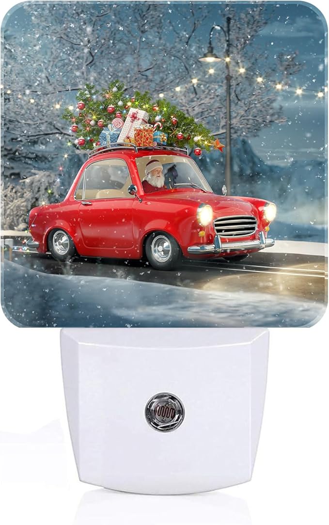 Santa Claus and Retro Car Night Light,Plug-in Nightlights Auto Sensor Night Lamp Dusk to Dawn Lamp Home Decor for Nursery Children Girls Boys