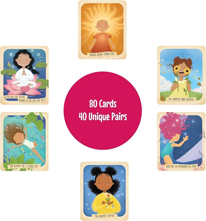 Menique Brilla Memory Matching Game – Spanish Edition – 80 Cards (40 Pairs) with Positive Affirmations for Brave Girls – Mindful Matching Game in Spanish for Confidence and Self-Love