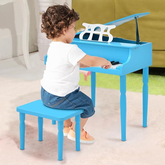 HONEY JOY Classical Kids Piano, 30-Key Mini Grand Piano with Music Stand and Bench, Wooden Musical Instrument Toy with Lid & Music Rack, Gift for Boys Girls Ages 3+ …