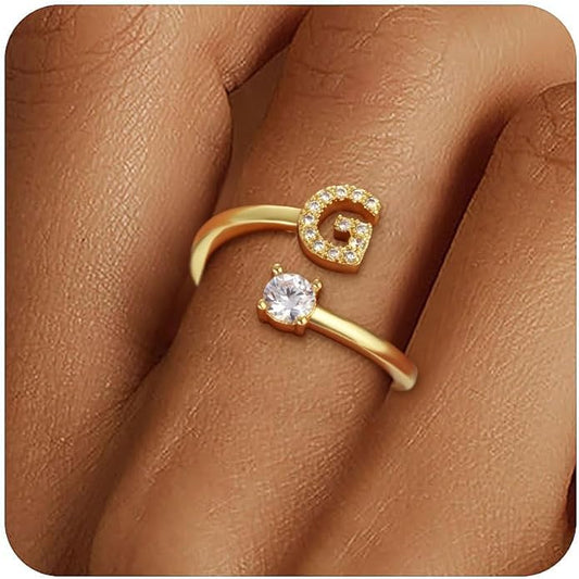 Gold Rings for Girls Women - Dainty 14K Gold Plated Adjustable Letter Rings Teen Girls Gifts Trendy Stuff Initial Ring Teen Girl Birthday Christmas Gift for Girl Non Tarnish