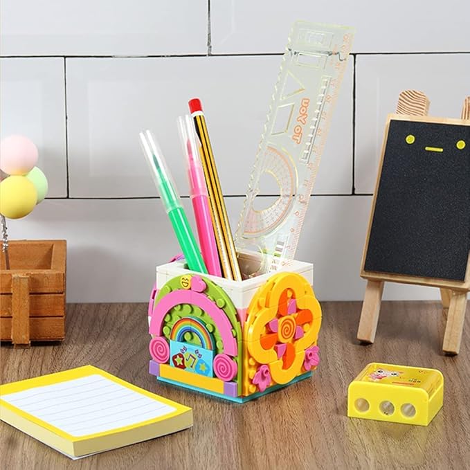 SIENON Dots Rainbow Pencil Holder Building Blocks, DIY Creative Craft Bricks Pen Holder Kit, Fun Construction Jewelry Organizer Box Toys for Kids Birthday Christmas Gift