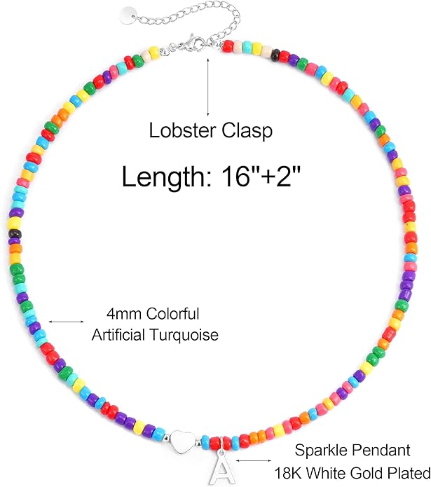 Colorful Initial Necklaces for Girls Women Kids - Teen Girls Gifts Trendy Beaded Initial Necklace Dainty Letter Gifts Choker Necklace for Girl Jewelry