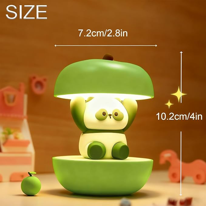 Cute Panda Night Light, LED Squishy Novelty Animal Night Lamp, 3 Level Dimmable Nursery Touch Kawaii Lamp, Birthday Christmas Gifts (USB Rechargeable) (Green)